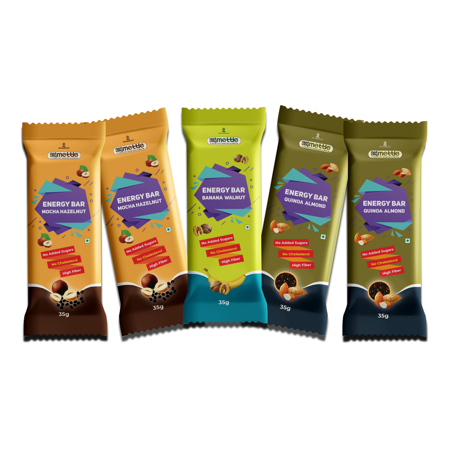 Getmymettle Energy Bar Pack of 5 ( 2xMocha+2xQuinoa+1xBanana)