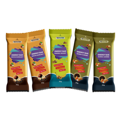 Getmymettle Energy Bar Pack of 5 ( 2xMocha+2xQuinoa+1xBanana)